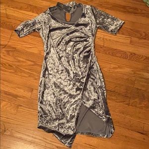 V-neck Light Blue Velvet Dress